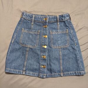 H&M Blue Denim Mini Skirt with Gold Buttons